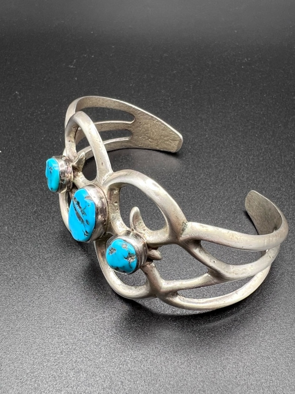 Native American Sandcast Turquoise Cuff - Picture 3 of 7
